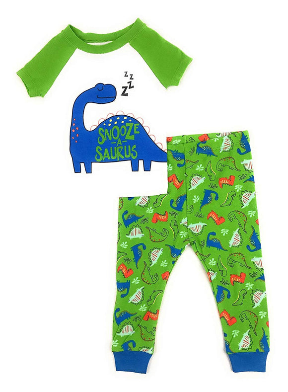 Baby and Toddler Boys Snug Fit Graphic Pajama Shirt and Pants Two-Piece Set (24 Months, Snooze-A-Saurus)