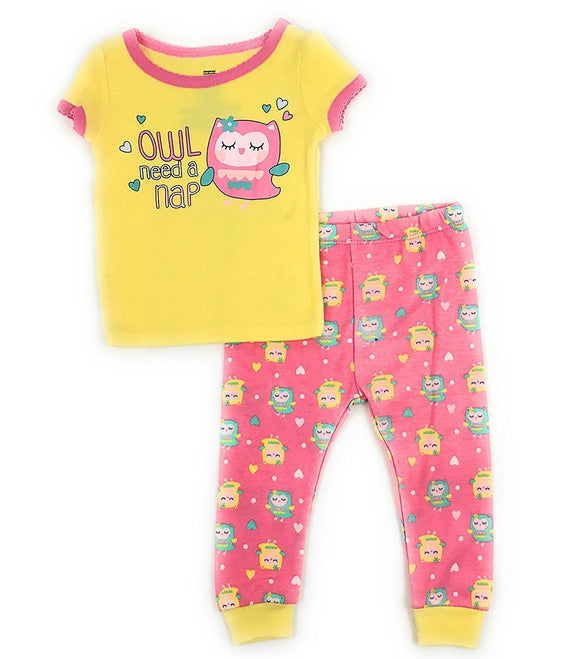 Baby and Toddler Girls Snug Fit Graphic Pajama Shirt and Pants Two-Piece Set (12 Months, Owl Need a Nap)