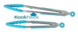 KookNook Premium Silicone Kitchen Tongs Set with Stand for BBQ, Salad, Grilling, Frying, Cooking, 2-Pack (12-inch & 9-inch), Light Blue
