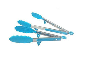 KookNook Premium Silicone Kitchen Tongs Set with Stand for BBQ, Salad, Grilling, Frying, Cooking, 2-Pack (12-inch & 9-inch), Light Blue