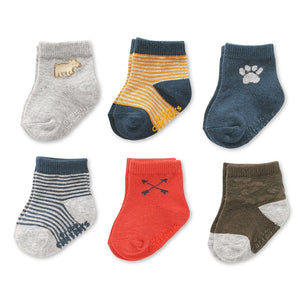 Baby Boys Socks 6 Pack with Non-Slip Grippers