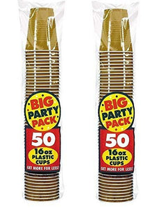 Amscan 013051246495 Big Party Pack 100 Count Plastic Cups, 16-Ounce ecDXdP, Gold