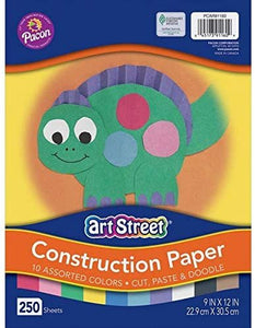 PACON Art Street Lightweight Construction Paper, 10 Assorted Colors, 9" x 12", 250 Sheets