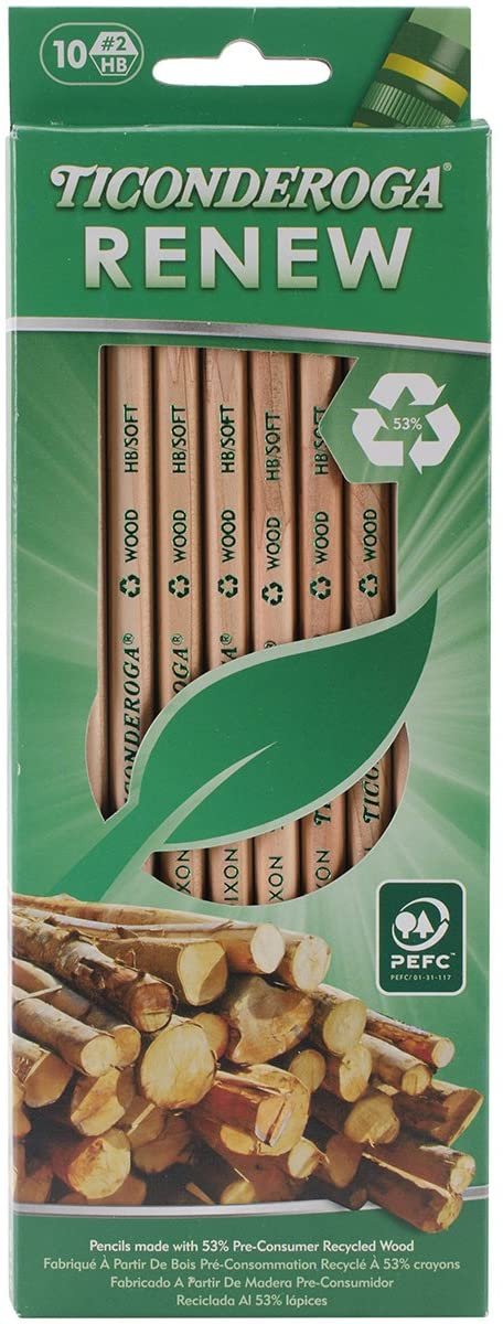 Dixon Ticonderoga Renew Recycled Number 2 Pencils, Natural, 10-Pack (96110)