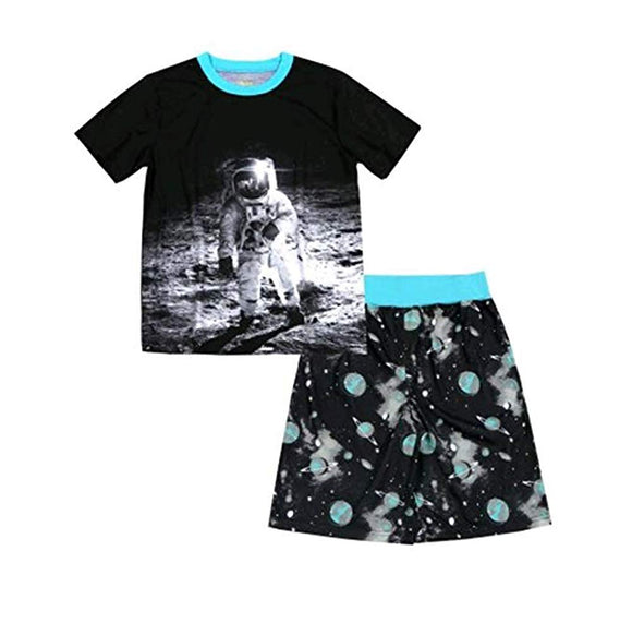 Boy's 2 Piece Pajama Sleepwear Set (Large 10/12, Black Space Astronaut)