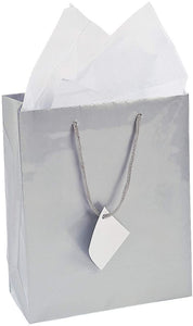 Fun Express - Med Silver Gift Bag (dz) - Party Supplies - Bags - Paper Gift W & Handles - 12 Pieces