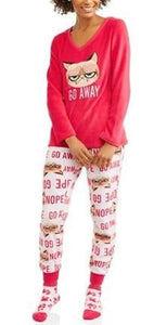 Fashion Grumpy Cat Coral 3 Piece Fleece Pajama Sleep Set w/Socks