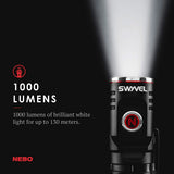 NEBO SWYVEL 1000-Lumen Rechargeable Flashlight: Compact rechargeable EDC light has a 90 degree Rotating Swivel Head; 5 light modes; smart power control - 6907