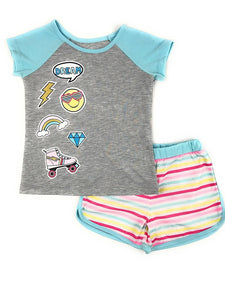 Girls Graphic Short Sleeve Top and Shorts 2-Piece Pajamas, Unicorn, Cat, Dog, Mermaid Styles