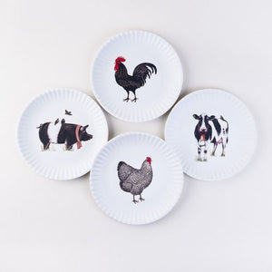One Hundred 80 Degrees Farmhouse Animals Melamine "Paper" Plates, 9 Inch, Set of 4